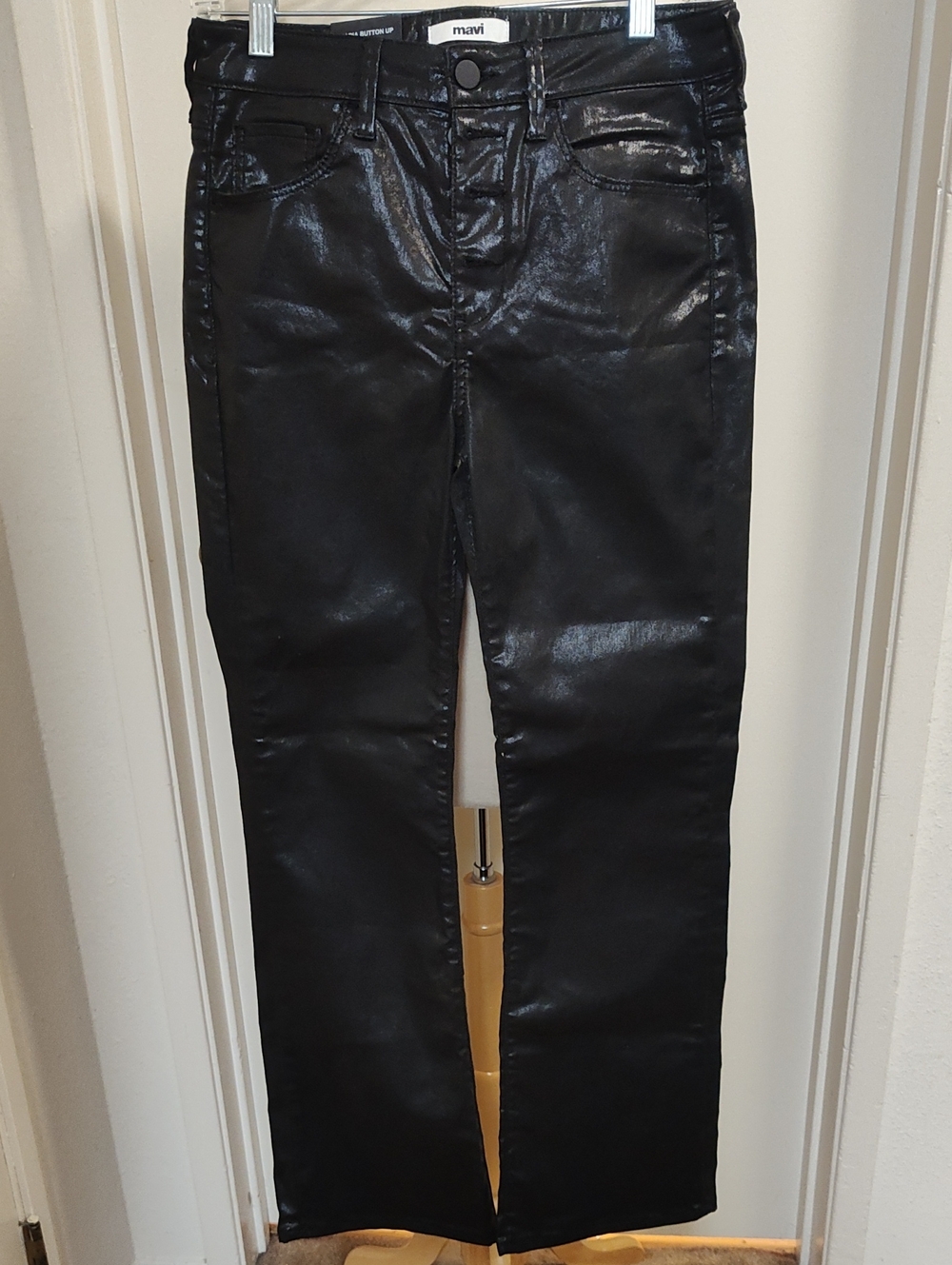 NWT MAVI "Maria" Black Coated Metallic Straight-Leg Jeans Size 27 X 30